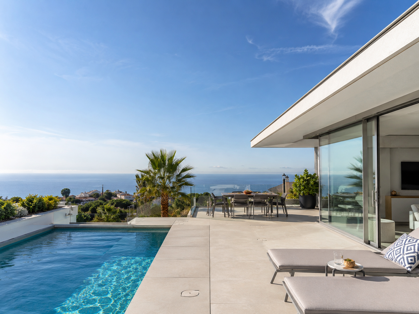 Cinematic real estate video of a cliffside villa with pool, created from listing photos